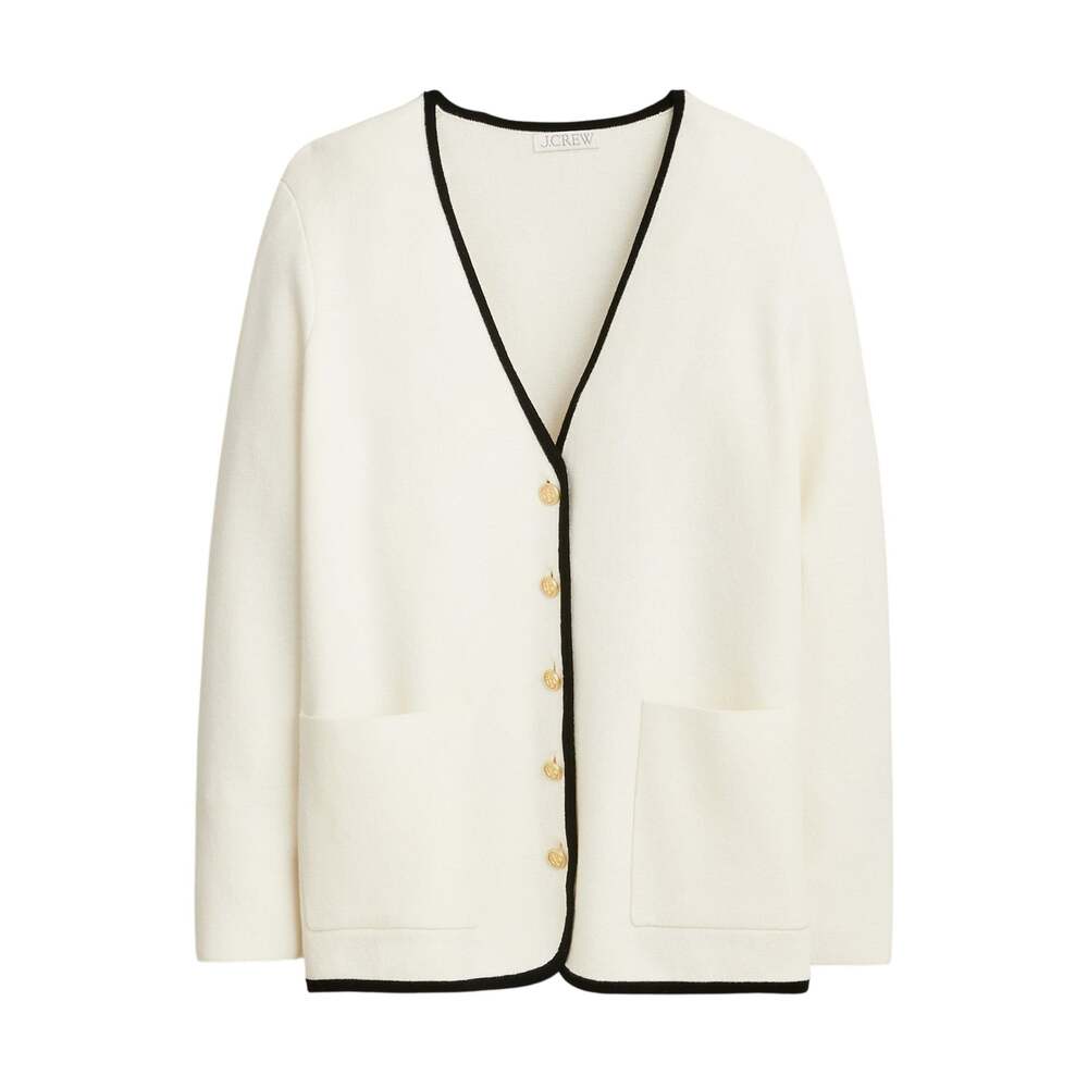 J.Crew Contrast Trim Beige Giselle V Neck Cardigan Size XS